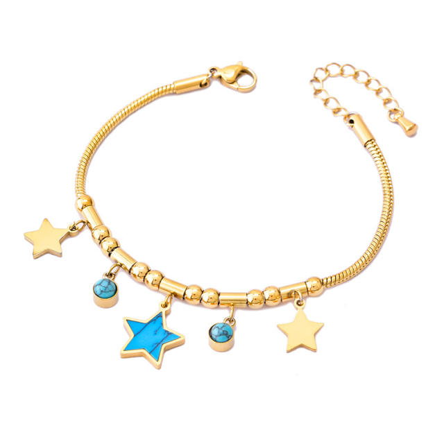 Multi element clover bear heart charm stainless steel bracelet