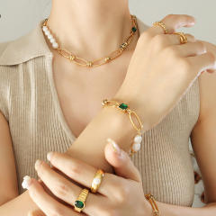 Elegant stainless steel chain pearl necklace bracelet