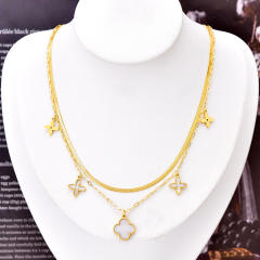 Korean fashion two layer white clover stainless steel necklace