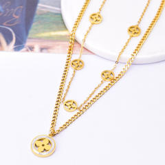 Fashionable two layer hollow clover stainless steel necklace