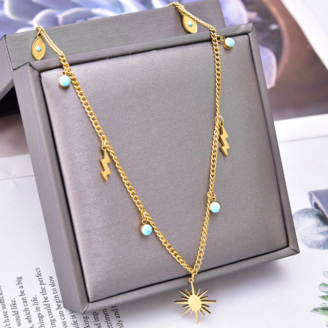 Occident fashion boho blue tiny beads stainless steel necklace