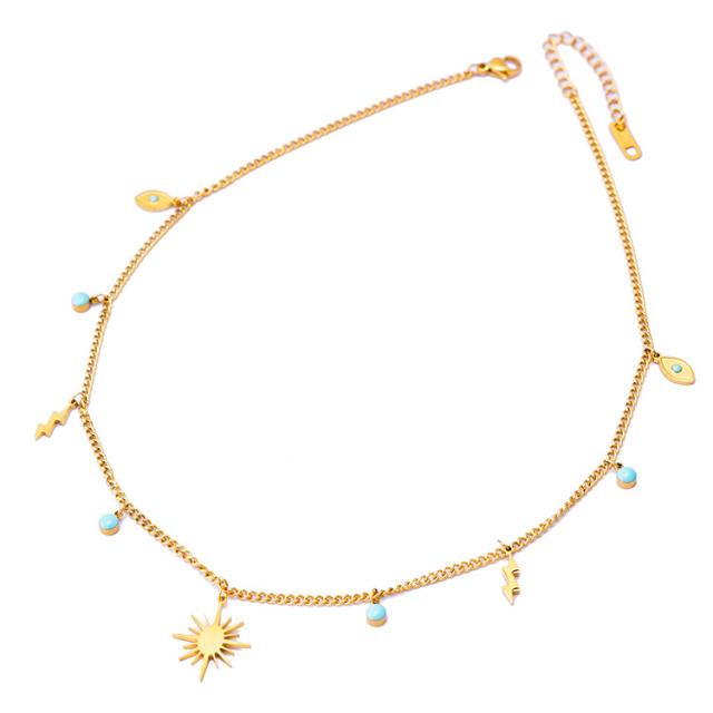 Occident fashion boho blue tiny beads stainless steel necklace