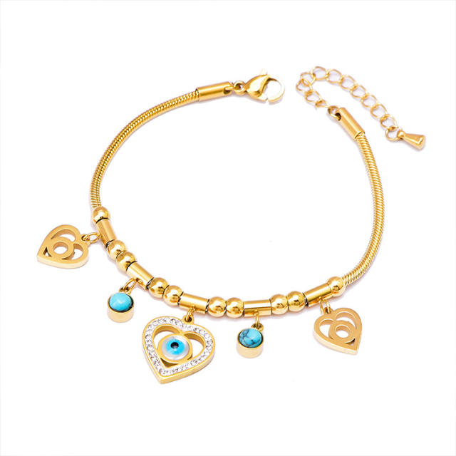 Multi element clover bear heart charm stainless steel bracelet