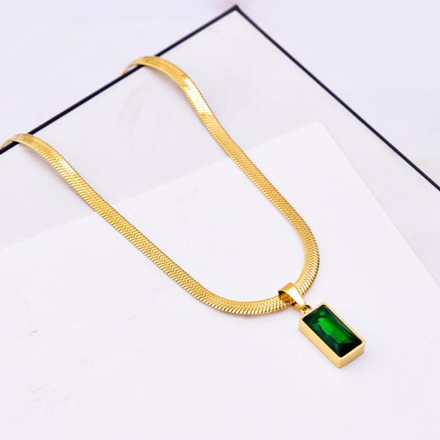 Occident fashion emerald pendant snake chain stainless steel necklace