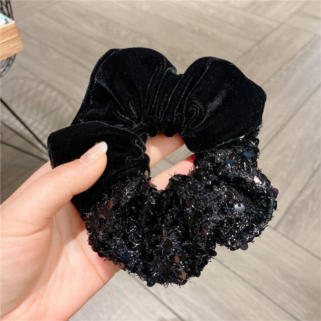 Black color sequins bow french barrett hair clips scrunchies