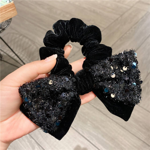 Black color sequins bow french barrett hair clips scrunchies
