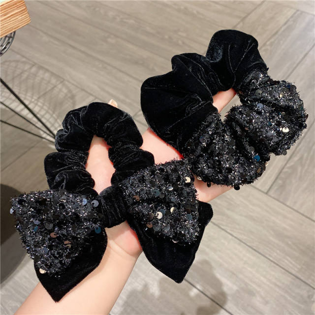 Black color sequins bow french barrett hair clips scrunchies