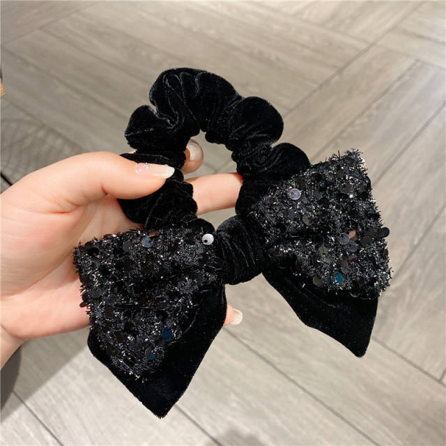 Black color sequins bow french barrett hair clips scrunchies