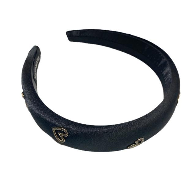 Vintage black stain diamond heart padded headband