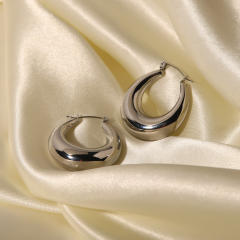 INS silver color chunky stainless steel hoop earrings