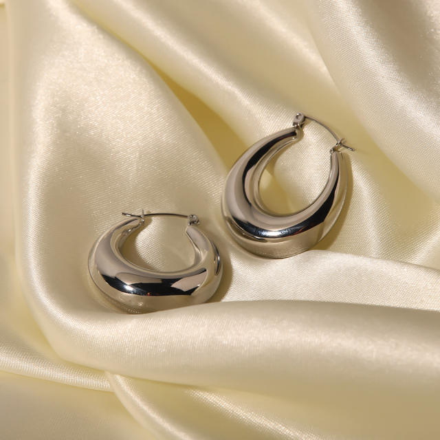 INS silver color chunky stainless steel hoop earrings