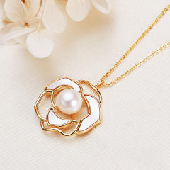 Elegant camellia pearl ear studs necklace