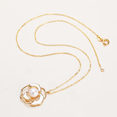 Elegant camellia pearl ear studs necklace