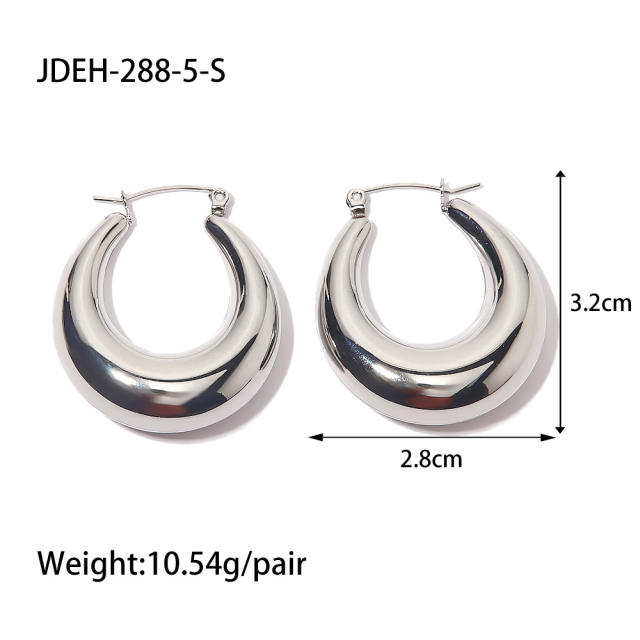 INS silver color chunky stainless steel hoop earrings