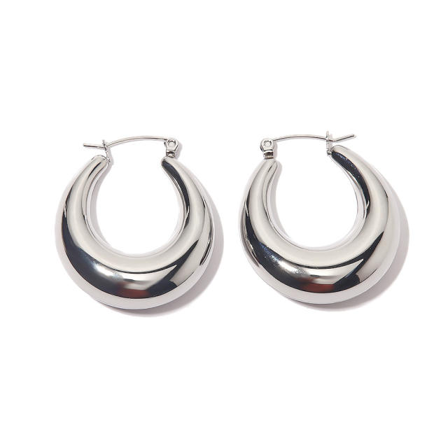 INS silver color chunky stainless steel hoop earrings