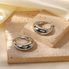 INS silver color chunky stainless steel hoop earrings