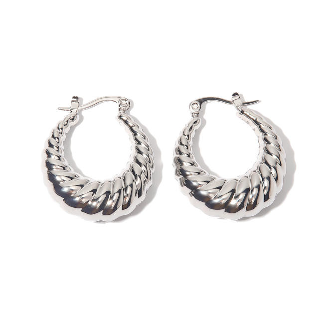 Chunky silver color stainless steel hoop earrings