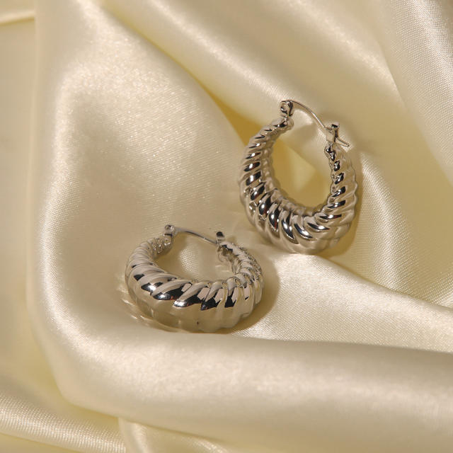 Chunky silver color stainless steel hoop earrings
