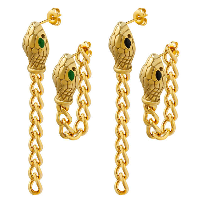 Hiphop snake design stainless steel chain earrings
