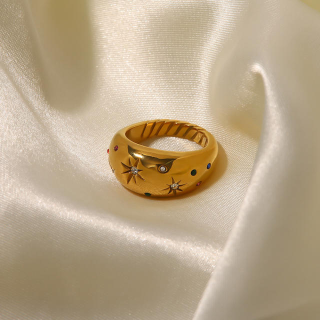 Luxury diamond star chunky stainless steel rings