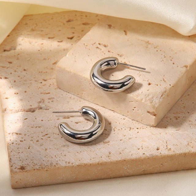 Chunky open hoop stainless steel earrings