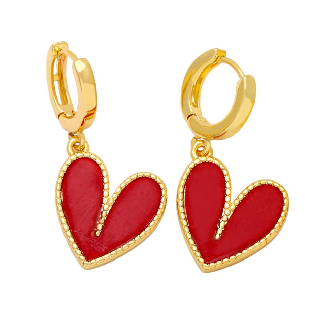 Concise color resin heart real gold plated huggie earrings