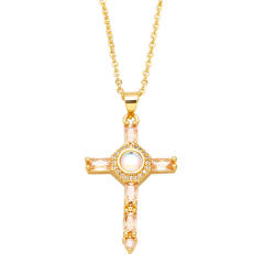 Hiphop rainbow cubic zircon cross pendant real gold plated necklace