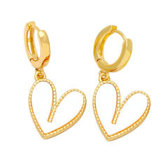 Concise color resin heart real gold plated huggie earrings