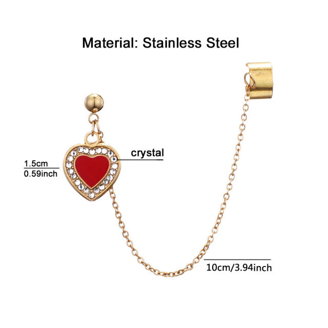 Creative korean fashion enamel heart stainless steel earrings ear cuff (1pcs price)