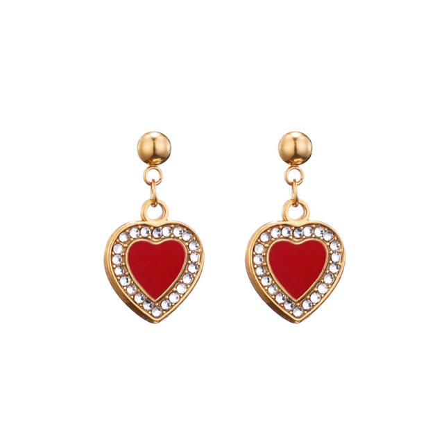 Korean fashion color enamel heart stainless steel earrings