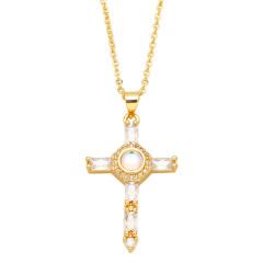 Hiphop rainbow cubic zircon cross pendant real gold plated necklace