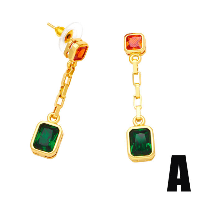 Elegant square shape emerald long earrings