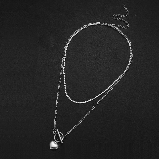 Korean fashion dainty diamond choker stainless steel layer necklace