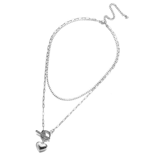 Korean fashion dainty diamond choker stainless steel layer necklace