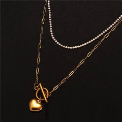 Korean fashion dainty diamond choker stainless steel layer necklace