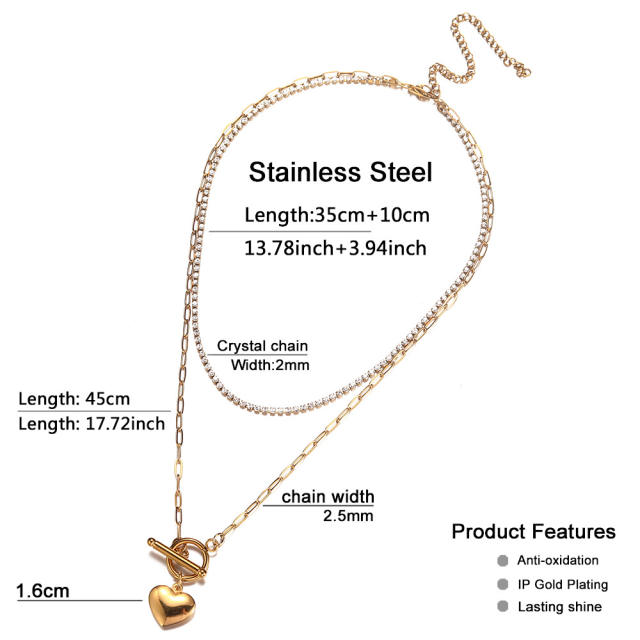 Korean fashion dainty diamond choker stainless steel layer necklace