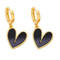Concise color resin heart real gold plated huggie earrings