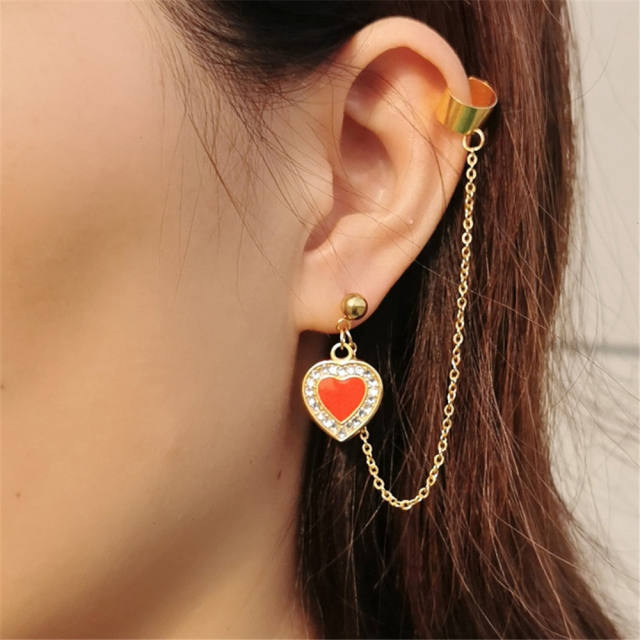 Creative korean fashion enamel heart stainless steel earrings ear cuff (1pcs price)