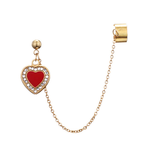 Creative korean fashion enamel heart stainless steel earrings ear cuff (1pcs price)