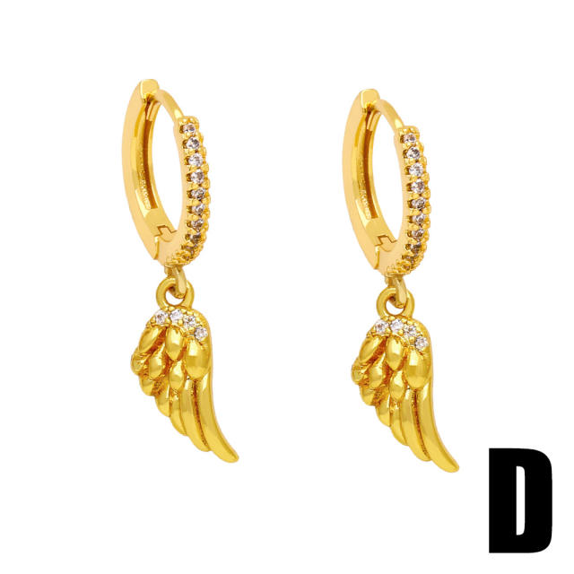 Concise flower owl charm real gold plated huggie earrings