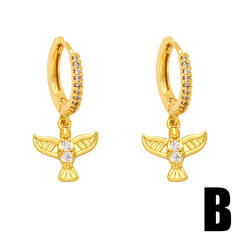 Concise flower owl charm real gold plated huggie earrings