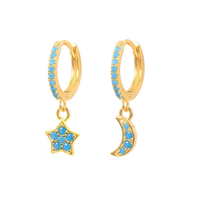 925 needle turquoise statement copper huggie earrings