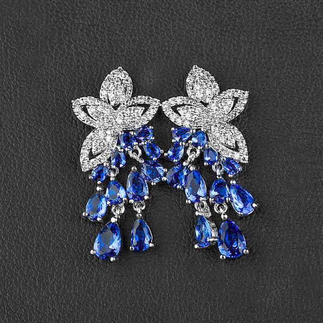Occident fashion color cubic zircon tassel flower earrings