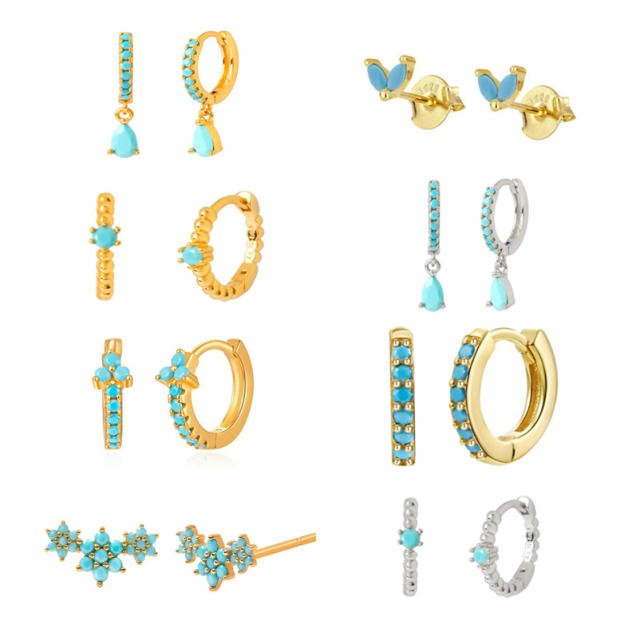 925 needle turquoise statement copper huggie earrings