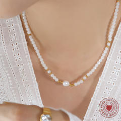 Korean fashion water pearl glass beads choker necklace
