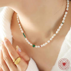 Natural agate beads pearl choker necklace