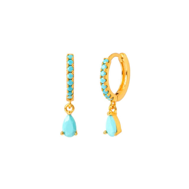 925 needle turquoise statement copper huggie earrings