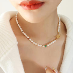 Natural agate beads pearl choker necklace