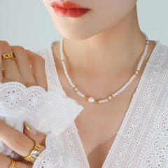 Korean fashion water pearl glass beads choker necklace
