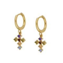 925 needle luxury color rhinestone cross copper huggie earrings